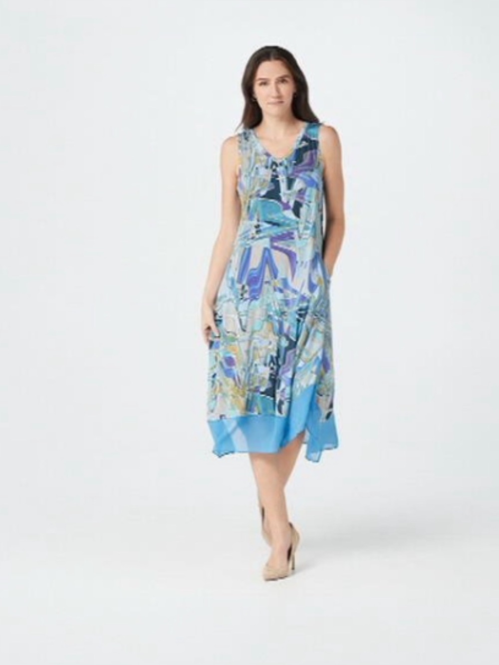 LOGO by Lori Goldstein Knit Sleeveless Midi
Dress Chiffon Trim Artsy Size XXS